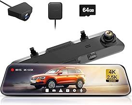 Rear View Mirror Camera:Mirror Dash Cam Front and Rear 4K+2.5K for Car with 12" Full Touch Screen, Waterproof Backup WDR Camera, Night Vision, G-Sensor, Parking Assist,Included 64GB Card & GPS