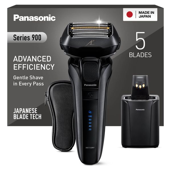 Panasonic ES-LV9U Wet & Dry 5-Blade Electric Shaver for Men - Precise Clean Shaving with Cleaning & Charging Stand, Black - UK 2 pin plug