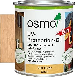 Osmo UV-Protection Oil Extra - Wood Preserver Outdoor 420, Clear Satin, 750ml - Durable Wood Oil for Wooden Outdoor Surfaces, Water & Dirt Resistant, Wood Treatment & Wood Finish