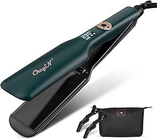 CkeyiN Hair Straighteners Wide Plates, Tourmaline Ceramics Professional 1.8 inch Flat Iron with LCD Display 12 Speed Temperature Control, Dual Voltage PTC Fast Heating Straighter