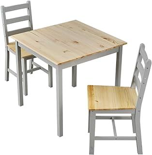 Panana Wooden Dining Table Set With 2 Chairs in Choice of Colours Dining Room Furniture Set (Natural with Grey)