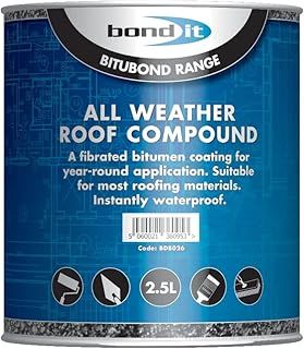 Bond-It All weather roofing compound - 2.5 litre - waterproof coating for common roofing surfaces including mastic asphalt, roofing felt, corrugated iron, fibre cement, slates, lead, copper, tin & zinc - resists extremes of temperature.