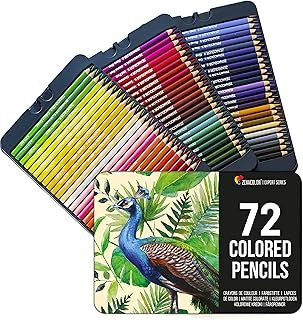 Zenacolor 72 Colouring Pencils with Metal Box 72 Unique Coloured Pencils and Pre Sharpened Crayons for Colouring Book - Easy Access with 3 Trays