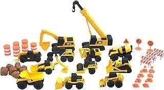 CAT® Construction Little Machines Mega Set I With 40 pieces I includes vehicles, crane, road signs, cones, boulders and barrels I For kids ages 3+, Yellow