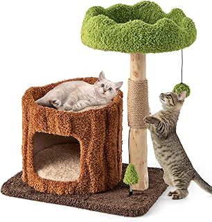 COSTWAY Cat Tree, Modern Cat Tower with Condo, Sisal Covered Scratching Post & Board, Hanging Toy, Tree-shaped Kitten Activity Furniture for Indoor Cats