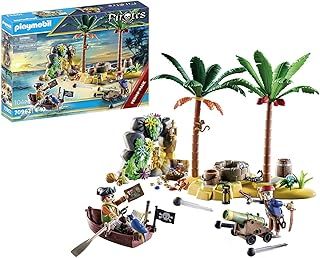 PlayMOBIL 70962 Pirates Promo Pack Pirate Treasure Island with Rowboat, skeleton and firing cannon, pirate World, Fun Imaginative Role-Play, PlaySets Suitable for Children Ages 4+