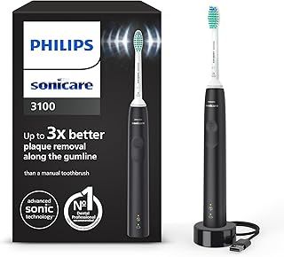 Philips Sonicare 3100 Series Electric Toothbrush, Sonic Toothbrush, Pressure Sensor and Timer, Black, HX3671/14
