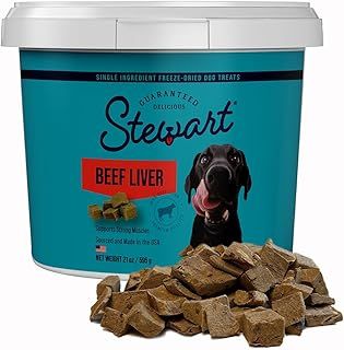 Stewart Single Ingredient Freeze Dried Raw Dog Treats, Beef Liver, 21 Ounce Value Size Resealable Tub, Training Treats or Meal Topper Dogs, High Protein, Grain-Free, Gluten-Free