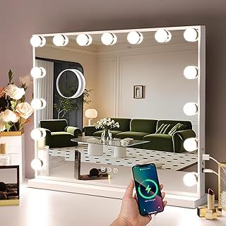 Hansong Wall Mount Vanity Mirror with Lights Hollywood Makeup Mirror with 15 LED Bulbs 3 Color Lighting Modes Lighted Makeup Mirror for Dressing Table and Bedroom