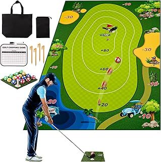 Golf Mat, Casual Golf Game Set, Golf Training Mat Set, Golf Practice Hitting Mat for Adults Kids Indoor Outdoor Golf Practice Training(1 Golf Club IN)