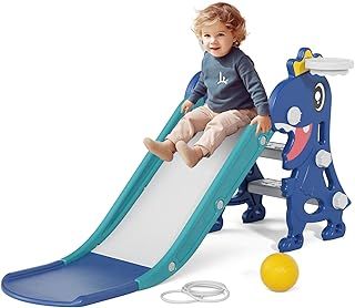 XJD Baby Slide Indoor/Outdoor Kids with Basketball Hoop Garden Slide Toddlers Climber Freestanding Slides Small for Age 1-3 Play Slide Children