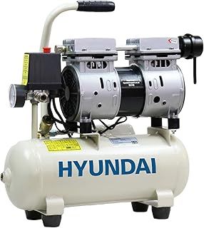 Hyundai Low Noise Electric Air Compressor, 550W Air Compressor, 4CFM, 100PSI Oil Free Air Compressor, 8 Litre Tank Capacity, 2 Year Warranty, Quick Release Fittings UK 13 Amp Plug, White