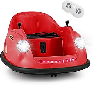 12V Kids Bumper Car, 360 Degree Rotation Spin Children Waltzer Car with Remote Control, Dual Joysticks, Flashing Lights and Music, Kids Ride on Bumping Car for 2-5 Years Old (Red)