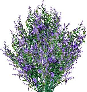 EverJoice 6 Pcs Artificial Lavender Flowers, Plastic Faux Flowers Plants Bouquets, UV Resistant Fake Greenery for Garden, Home, Indoor, Outdoor Decorations (Purple)