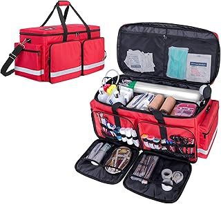 Trunab Large Emergency Medical Bag Empty with Compartment for Oxygen Tank(M2-M22), Large First Responder Bag with Bottom Board Pad for Sport Team, Community Volunteer, Bag Only, Red-Patented Design