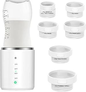 Portable Baby Bottle Warmer for Outing and Travel, Fast Heating Leak-Proof Electric Bottle Maker USB Chargeable Milk Warmer with 6 Adapter Compatible with Philips Avent, Tommee Tippee, MAM