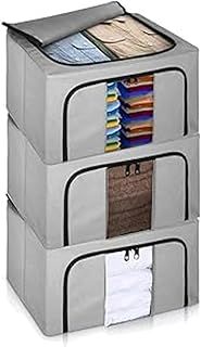 LIVIVO Set of 3 Storage Bags Boxes Organiser With Double Opening Zips Clear Windows Great for Storing Duvets Blankets, Bedding, Clothes Towels, Sweaters Toys - Under Bed Closet Wardrobe Box