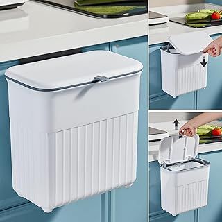 Warmiehomy Kitchen Bin Hanging Trash Can with Lid Wall-mounted Waste Bin for Kitchen Cabinet Door Under Sink Compost Bins with Sliding Cover for Cupboard, Bathroom