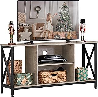 Yaheetech TV Stand for 50 Inch TV, Industrial TV Cabinet with X-Shape Structures & Open Storage Shelves, Media Entertainment Centre for Living Room, Grey