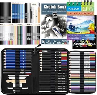 KALOUR 76pc Art Supply Set - Sketching & Drawing Kit with Tutorial Book, Sketchbook & Paper - Pencils, Pastels, Watercolors for Beginner Artists