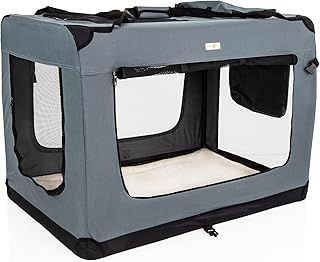 Fabric Dog Crate in Grey, XXL Size 101cm, Cat Pet Carrier by Cozy Pet Folding Transport Travel Cage Ideal for Dogs, Puppies, Cats, Rabbits, etc. FDC-XXL-GR