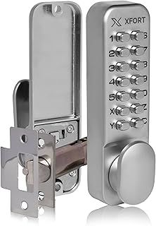XFORT Digital Door Lock Satin Chrome, Keypad Combination Lock, Code Door Lock for Access Restriction, Combination Door Lock with Optional Hold Back Function.