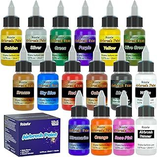 Roizefar Airbrush Paint, 22 Colors Air Brush Paint Kit with 2 Thinners, Water-Based Airbrush Paint Set for Artists, Beginners, DIY Projects, Opaque & Neon Colours, 20 ml/Bottle