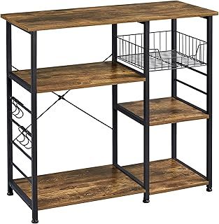 Yaheetech Baker's Rack Industrial Kitchen Island Microwave Storage Rack with Metal Mesh Basket Shelves and 6 Hooks, 90X39X84cm, Standing Coffee Bar Table Metal Frame
