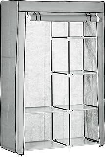HOMCOM Fabric Wardrobe, Portable Wardrobe with 6 Shelves, 1 Hanging Rail, Foldable Closets, 103 x 43 x 162.5 cm, Light Grey