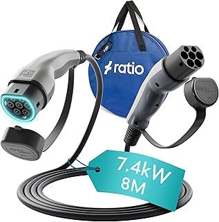 Ratio Type 2 Charging Cable 7.4kW 4M 32A 1 Phase - Mode 3 Type 2 to Type 2 EV Charging Cable, EV and PHEV Fast Charger Cable for Model Y / 3, Q4 e-tron, MG4, i4, EQA, Enyaq, Kona, EX30, ID.4 & More