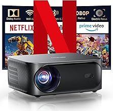 【Netflix official & Dolby Audio】Smart 4K projector, 25000 lumen iSinbox WiFi6 Bluetooth portable projectors, FHD 1080P with electric focus 4P keystone, 100%-50% zoom projectors for bedroom/Outdoor