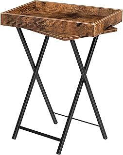 HOOBRO Folding TV Tray Tables for Eating, Snack Dinner Side Table with Removable Serving Tray, Foldable Bedside Occasional Coffee Table, Laptop Tables for Small Space, Rustic Brown EBF29BZ01