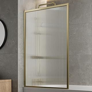 Matt Black Square Framed Fluted Over Bath Shower Screen 6mm Toughened Safety Glass Panels 800mm Bathroom Reversible Screen