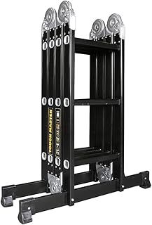 Multi-Purpose Ladder 4 x 3 With Two Safety Platforms, Five Position Aluminium Ladder, Foldable Design, Easy Assembly, 150kg Load Capacity, Safety Non-Slip Rubber Feet TOUGH MASTER
