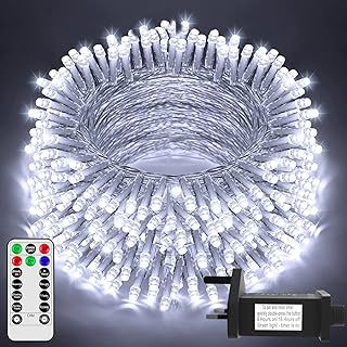 Christmas Tree Lights – 200 LED, 20m Waterproof String Decorations with Remote & 8 Modes – Energy-Saving Indoor/Outdoor Xmas Lights for Home, Garden & Weddings [Cool White/Warm White]