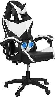 COZYBRITE Gaming Chair Office Desk Computer Chairs Swivel with Massage Headrest Back Support Reclining Ergonomic Design Faux Leather (Black+White)