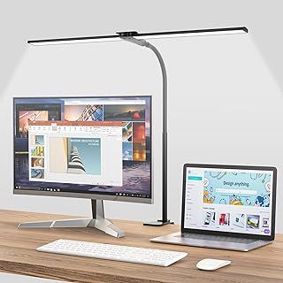 LED Desk Lamp for Office,Double Head Desk Light with Clamp,Monitor Light Bar 5 Color Modes,Table Lamp for Study,Bedroom,Work,Task,Touch Control,Reading,Eye-Caring,Adpter,12W,1400lumen