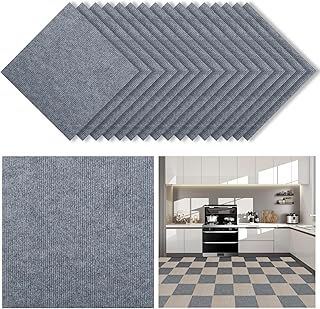 Self Adhesive Carpet Flooring Tiles, 16Pcs Anti-Slip Hard Wearing Carpet Tiles, Peel and Stick Floor Tiles Flooring Rugs for Office Living Room Bedroom 30 x 30cm (Light Grey)