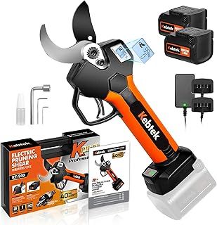 Cordless Electric Secateurs 40MM, Kebtek Professional Pruning Shears Battery Powered 18V Brushless Motor 2Pack 2AH Rechargeable Lithium Battery-LCD Display Screen (KT940)