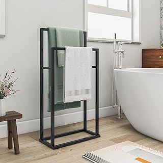 Free standing Towel Rail, Holder,Stand and Towel Drying Rack with 2-Tier Towel Stand Rail for Bathroom & Hand Towel, Black