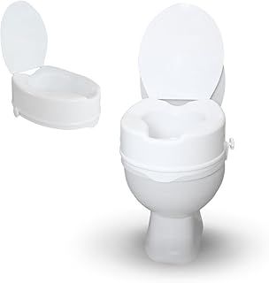 Mobiclinic®, Toilet Seat Riser, Model Titán, with lid, 5,50 inches, Raised Toilet Seats for Elderly, Adaptable to Oval Toilets, Elevated Toilet Seat for Adults, Colour White