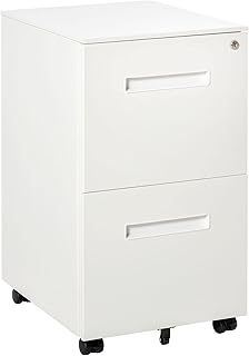 Vinsetto Mobile Steel File Cabinet, 2-Drawer Filing Cabinet, Vertical Lockable Home Office Organizer with Adjustable Partition for A4 Letter Size, White