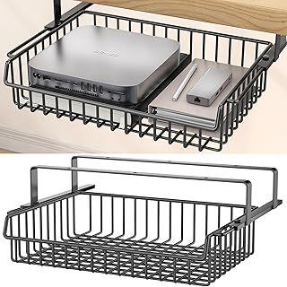 ENONCI Under Desk Drawer, Self-Adhesive Storage, Metal Hidden Organizer Box Pull Out, Large Capacity for Office Home School (Black)