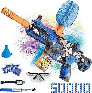 Electric Gel Ball Blaster, High Speed Automatic Splatter Ball Blaster with 40000+ and Goggles, SUPBEC Rechargeable Splatter Ball Toys for Outdoor Activities Game Party Favors, Ak-blue