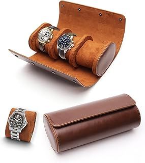 TINGSING Watch Travel Case 3 Slot PU Leather Watch Roll Box for Men Watch Display Case with Detachable Pillow Watch Holder Organizer for Watch Jewelry, Men's Gift on Father's Day, Christmas,Brown