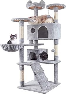 Cat Tree, 151cm Cat Scratching Post Stable Tower for Indoor Kitty, Activity Centre Climbing Tree with 2 Kitty Houses, Hammock, 4 Sisal Posts, Ladder, and Rest Place
