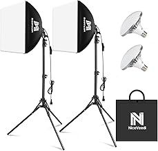 Niceveedi Photography Light Kit, 5400K Softbox Light With 160cm Tripod Stand &50W/450W Equivalent LED Bulb, Continuous Studio Lighting for Video Recording/Live Streaming/Selfie/Camera Filming (2-PACK)