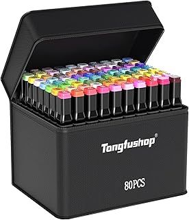Tongfushop 80 Colored Alcohol Markers Set, Dual Tip Professional Marker Pens, Colouring Pens for Adults, Kids, Art Markers for Drawing, Sketching, Graffiti, Anime, Manga, Illustration with Bag, Base