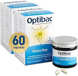 Optibac Probiotics Every Day - Digestive Probiotic Supplement with 5 Billion Bacterial Cultures & FOS Fibres - 60 Capsules