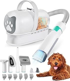 7-in-1 Ultra Quiet Dog Cat Grooming Vacuum Kit | 400W Powerful Suction, Hair Removal Tool for Shedding Pets | Professional Clippers & Deshedding Brush for All Furry Animals